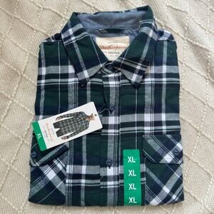 NWT Weatherproof Vintage Flannel Shirt Green Navy White Plaid Cotton Blend XL